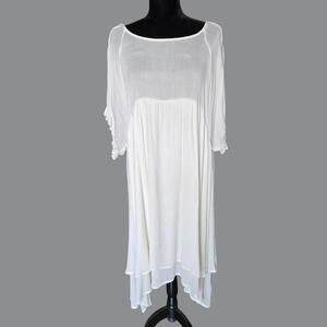 Umgee Babydoll Midi Dress 2XL with Sheer Bodice Romantic Cottagecore Ivory/Cream